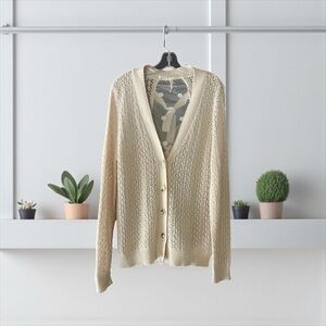 POL Cream Lace inset Back Button up open knit cardigan Large